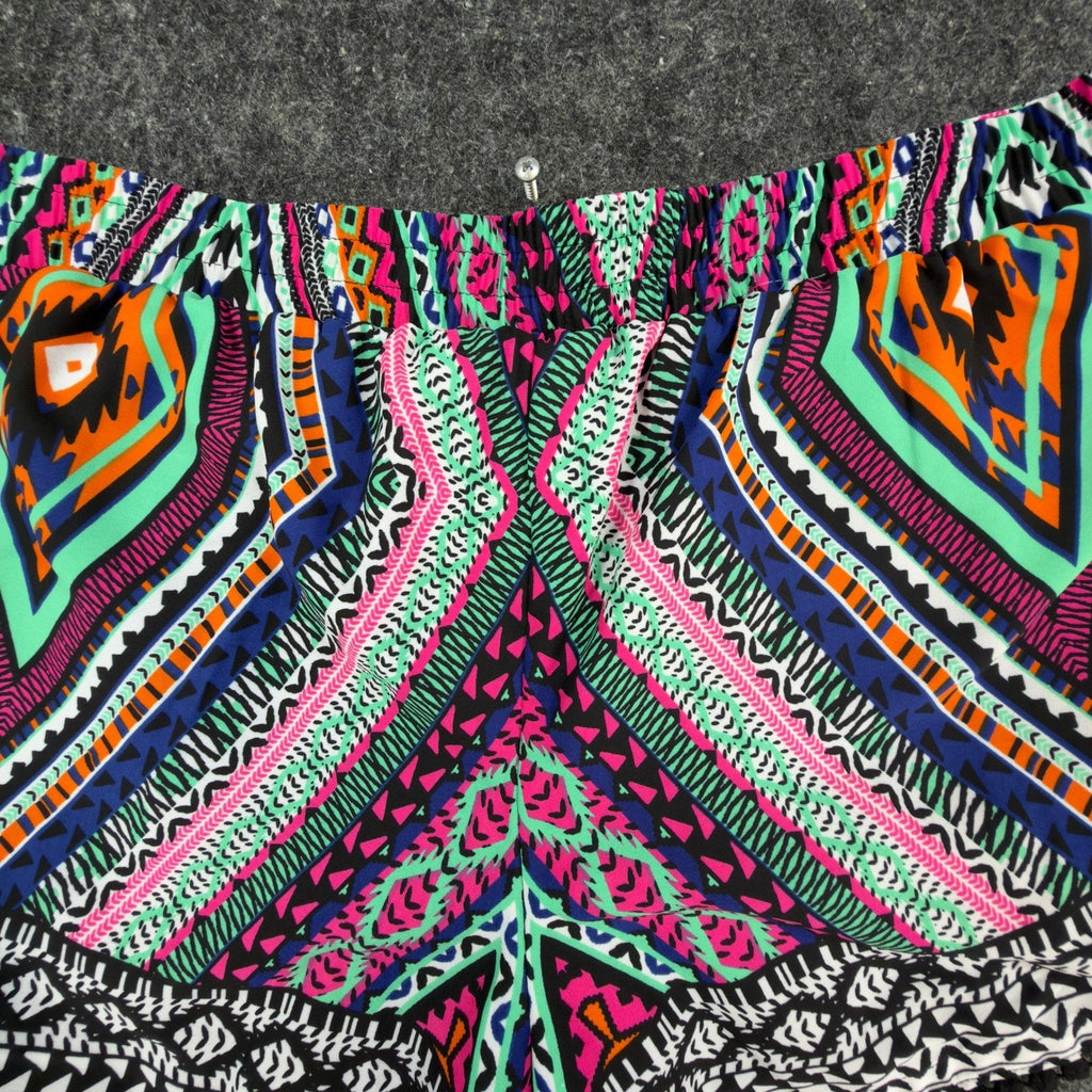 My Michelle Tribal Shorts NWT Womens L Multicolor Lace Up Pom Pom Hem
