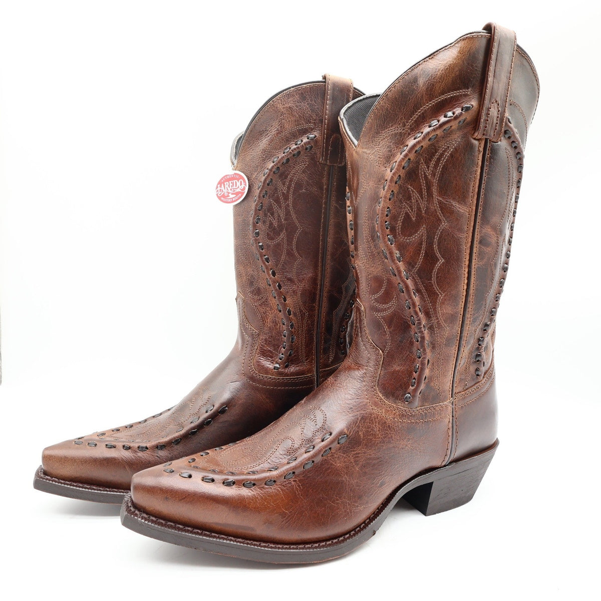 Laredo 68434 Rust Leather Bucklace Snip Toe Western Boots Men's 9D NWT