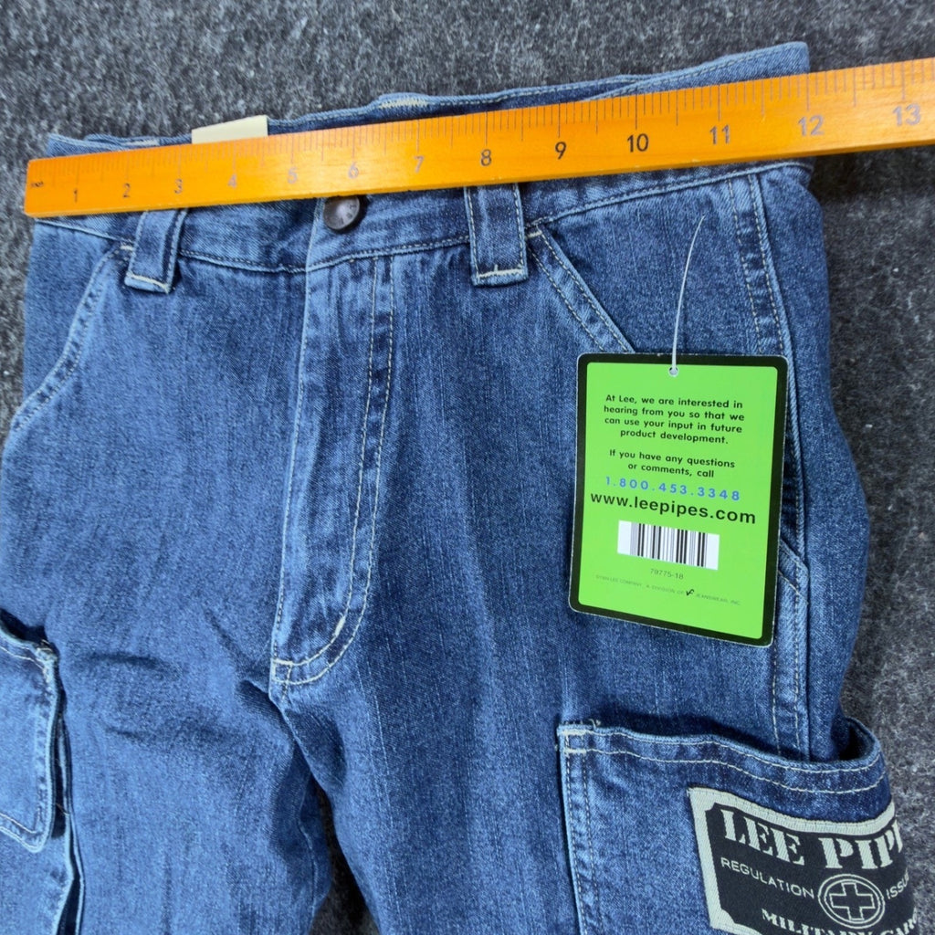Lee Pipes 90s Cargo Denim Shorts Boys 8R Blue Cotton NWT Vintage Deadstock