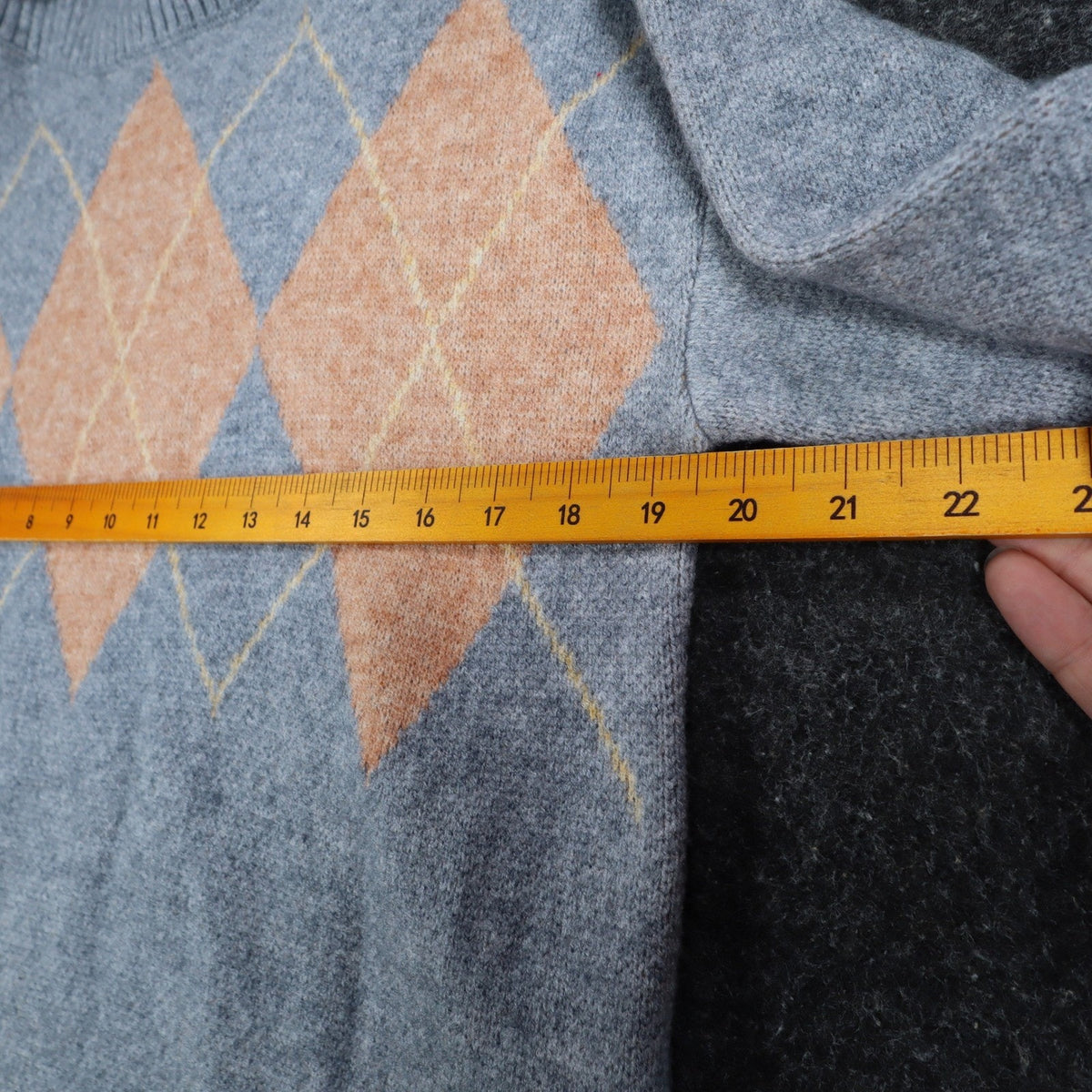 Hem & Thread Argyle Turtleneck Sweater Womens Small Gray Orange Knit Style 30984