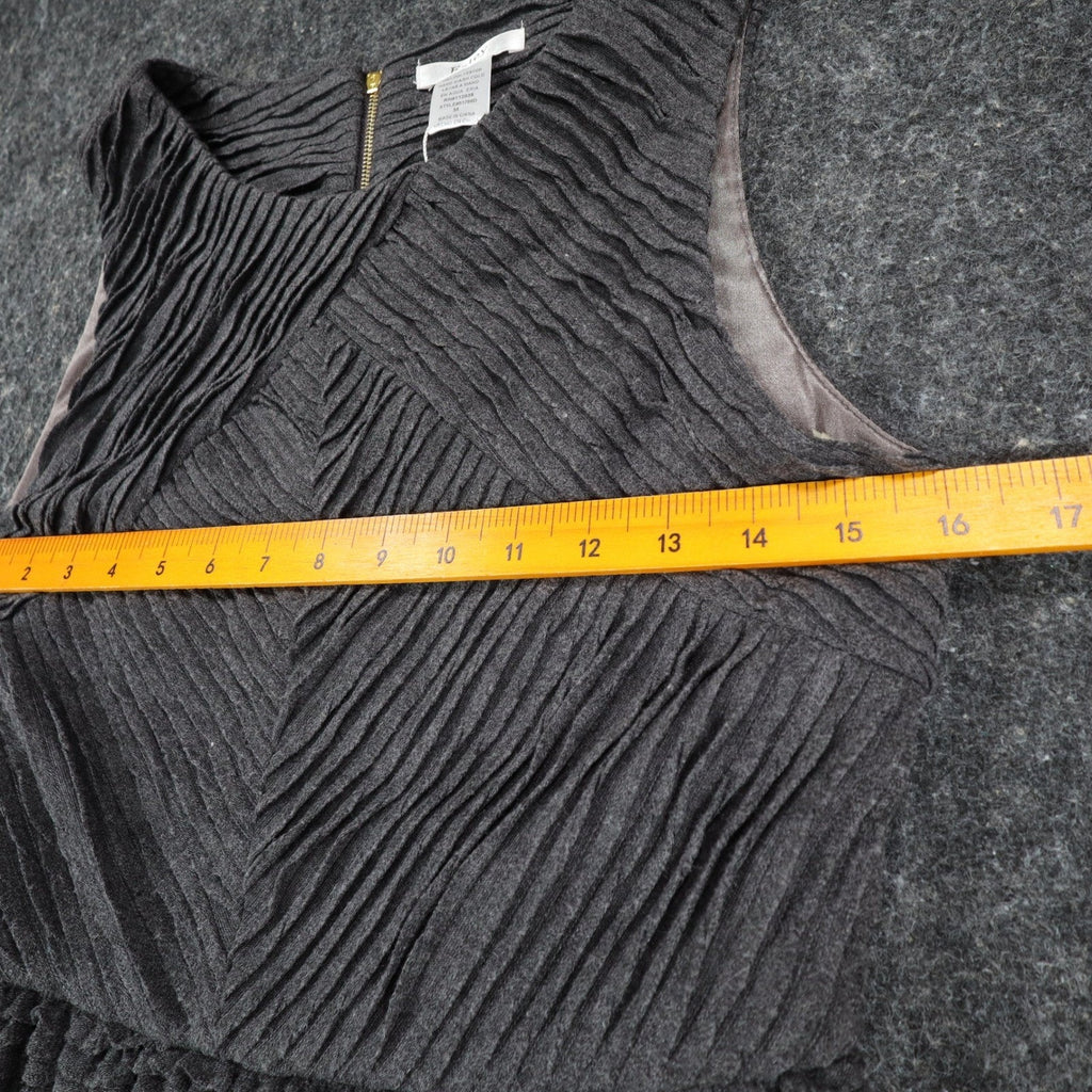 Esley Dress Womens Medium Gray Textured Pleated Sleeveless Belted Fit Flare New