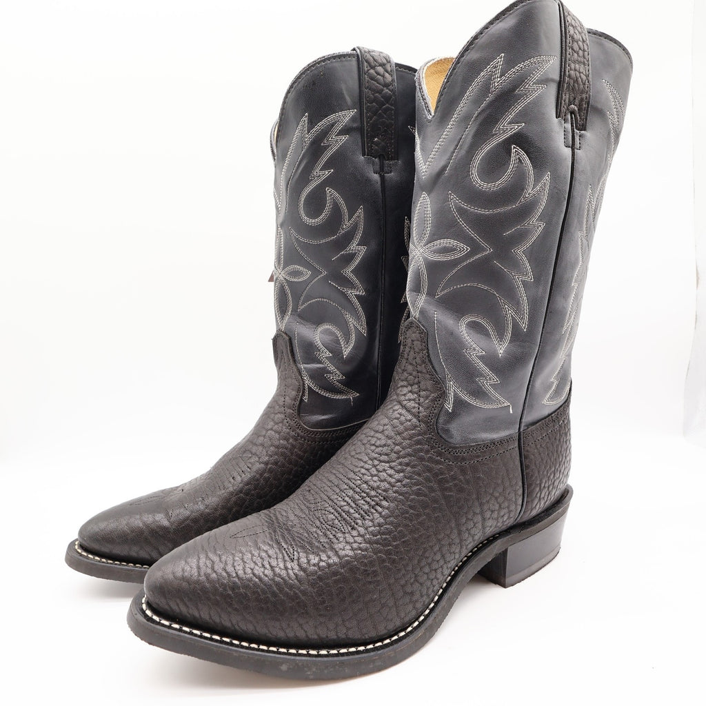 Vintage Wrangler Boots Mens 10 D USA Black Bullhide Leather Cowboy NIB M9-6580