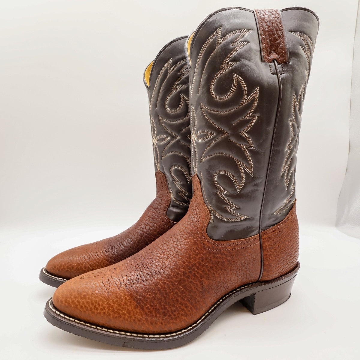 Vintage Wrangler Boots Mens 11.5 D Brown Bullhide Leather Cowboy Western USA NWB