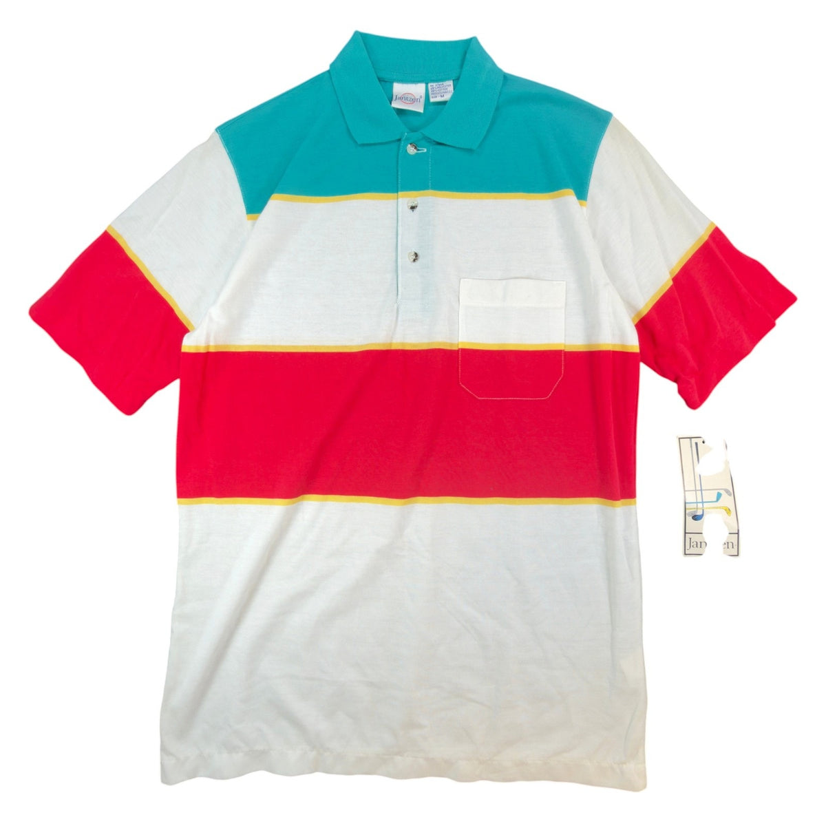 Vintage Jantzen Polo Shirt Mens Medium Golf Striped Colorblock Teal Red NWT USA