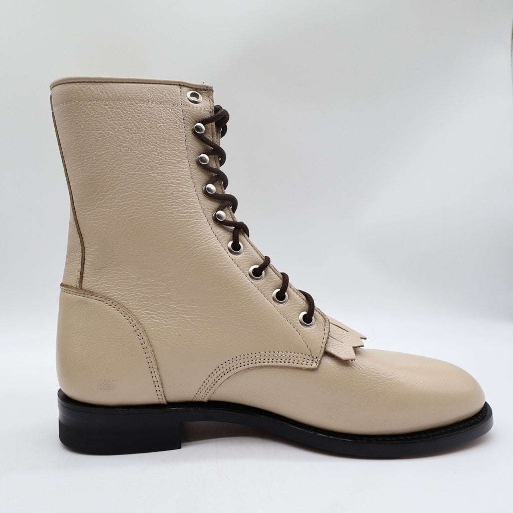 Justin Vintage Kiltie Lace Up Boots Womens 7 B Bone Leather Deadstock NWT