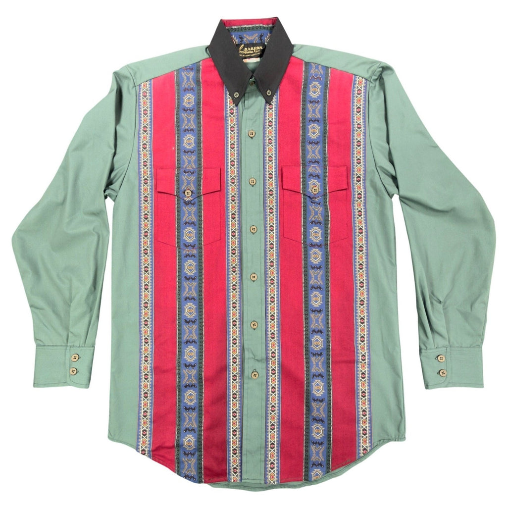 Caravan Vintage 90s Western Shirt Mens M Green Southwestern Cotton