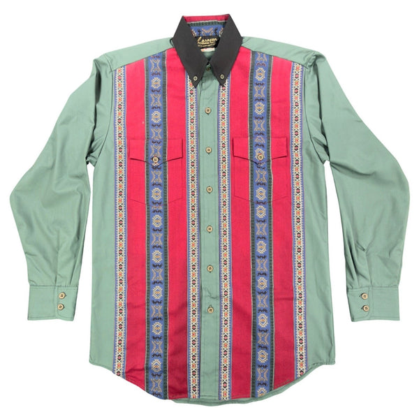 Caravan Vintage 90s Western Shirt Mens M Green Southwestern Cotton