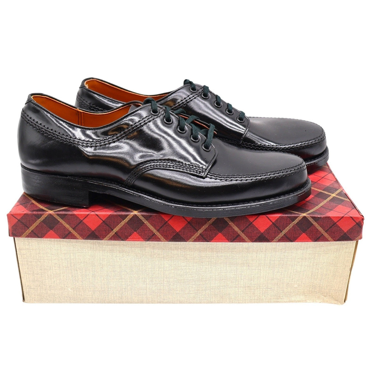 Vintage Sandy McGee 475 Black Leather Moc Toe Derby Shoes Men's 7.5D USA Deadstock