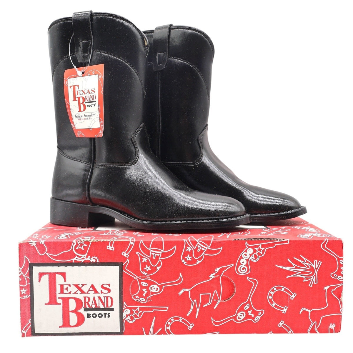 Texas Brand Roper Boots Youth Size 2 D Vintage Black Manmade Made in USA C1500 - take2supply