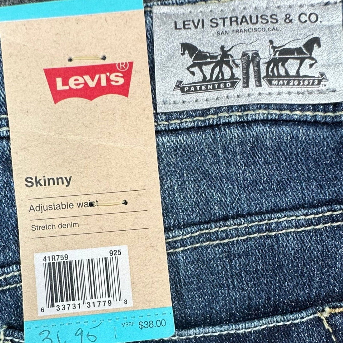 Levi's Skinny Jeans Girls 10 Blue Denim Stretch Adjustable Waist Ramie NWT