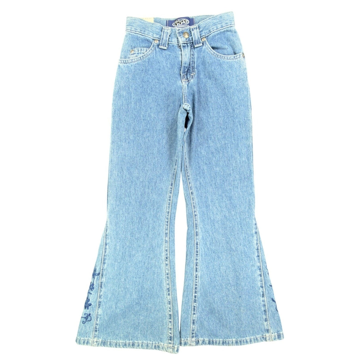 Lee Pipes Vintage 90s Flare Jeans Girls 8 S Blue Cotton NWT Deadstock C645 - take2supply