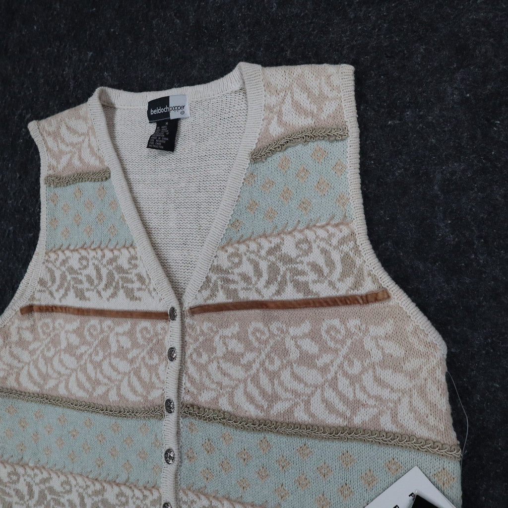 Beldoch Popper Sweater Vest Women M Vintage 90s NWT Natural Ramie Cotton Floral