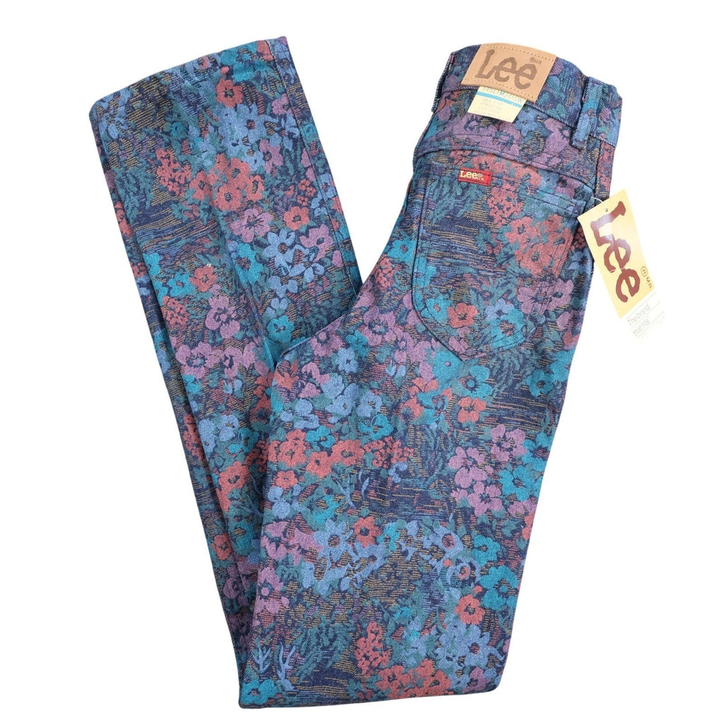 Lee Vintage 90s Floral Jeans Girls 14 Slim Blue USA Made NOS NWT 24.5 Waist - take2supply