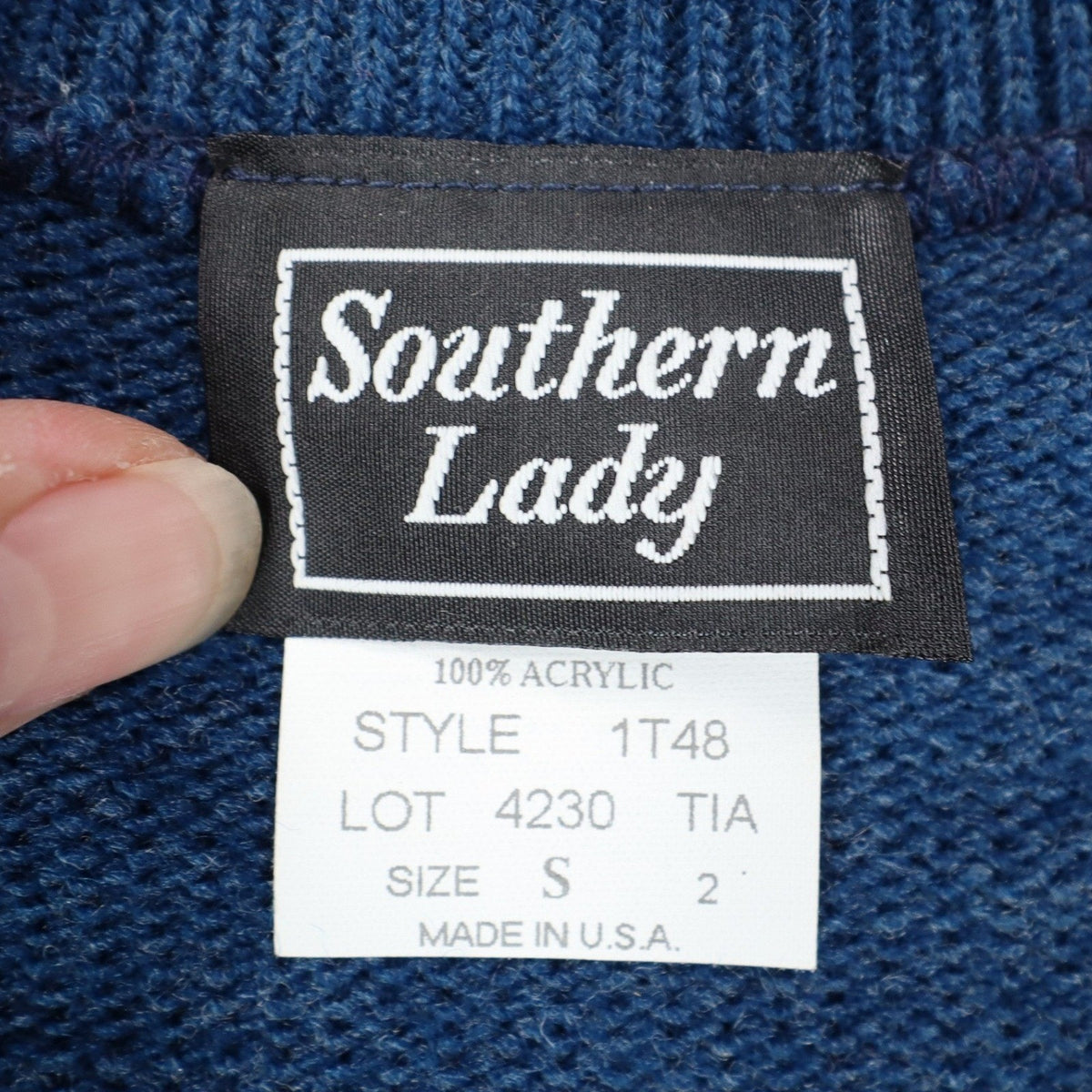 Southern Lady Sweater Vest Womens Small Vintage 90s Blue Leaf Knit Button Front