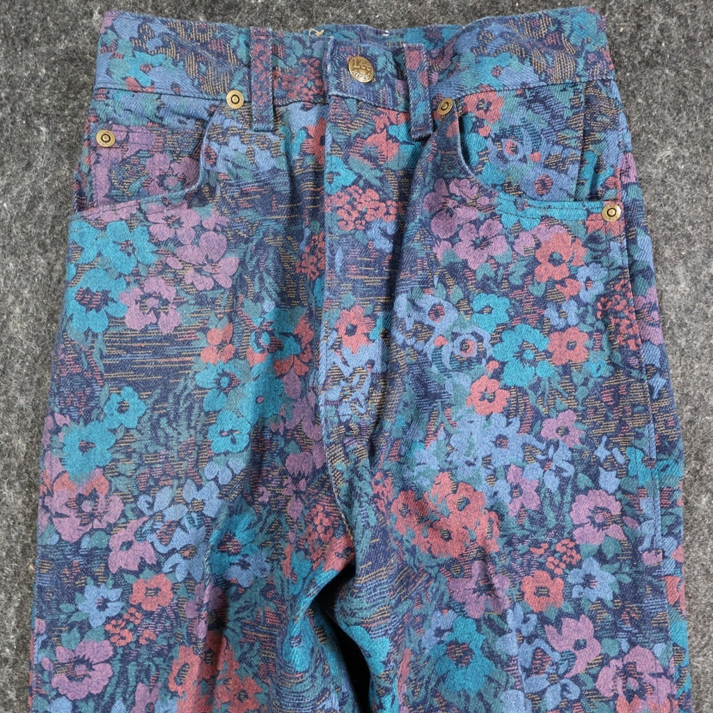 Lee Vintage 90s Floral Jeans Girls 14 Slim Blue USA Made NOS NWT 24.5 Waist - take2supply