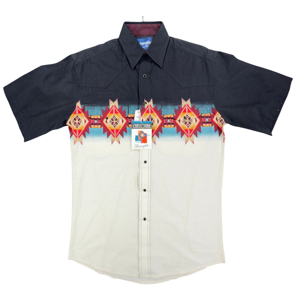 Wrangler Y2K Checotah Western Shirt Mens Small Black Aztec Tribal Cotton NWT