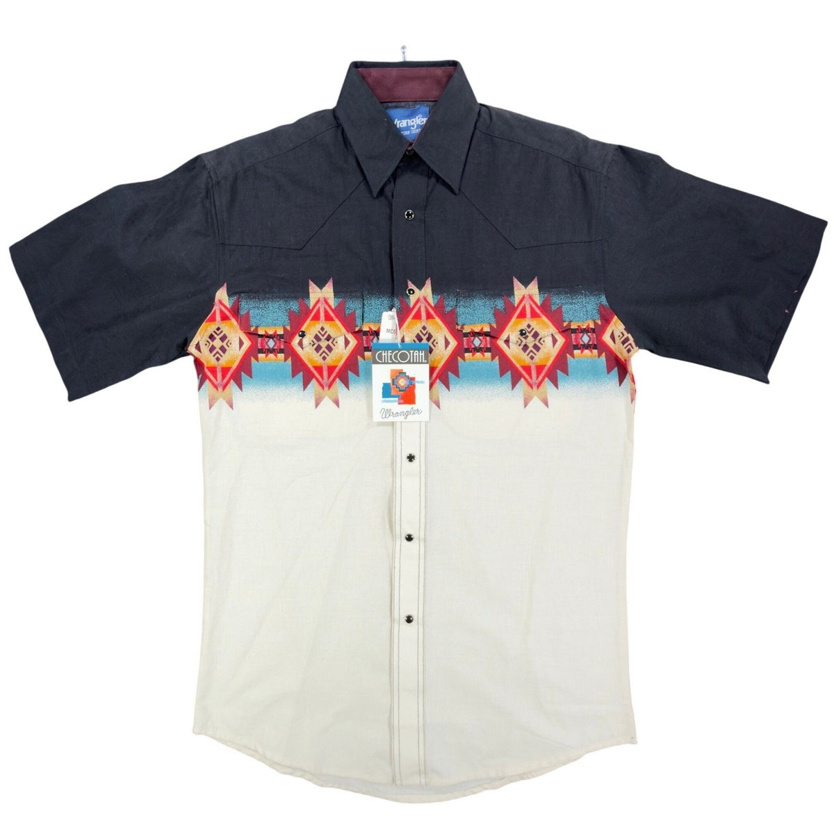 Wrangler Y2K Checotah Western Shirt Mens Small Black Aztec Tribal Cotton NWT