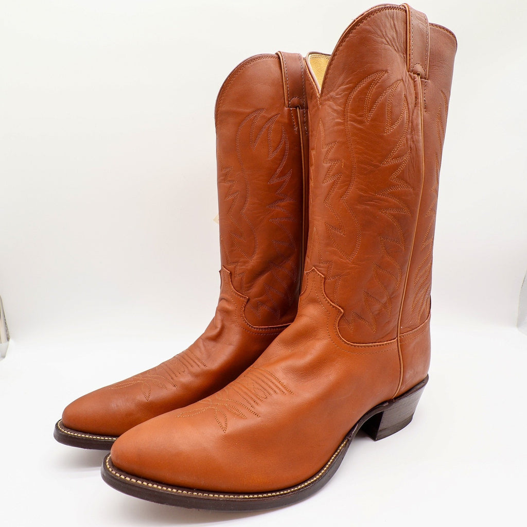 Justin Cowboy Boots Mens 12 D Cognac Ranch Calf Leather Western Deadstock 1026