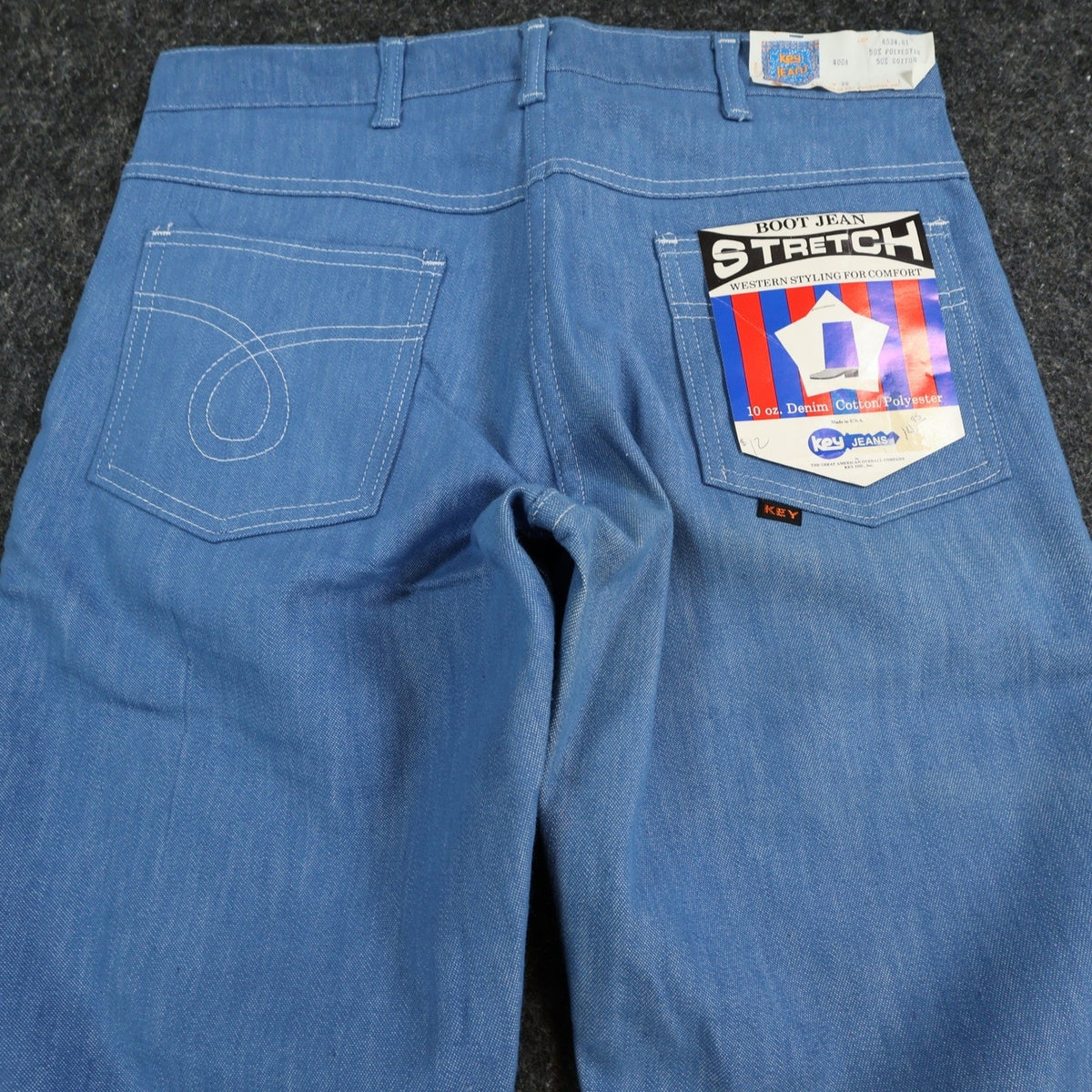 Key Vintage 70s Boot Cut Jeans Mens 32 Blue Cotton Stretch USA Made NOS NWT - take2supply