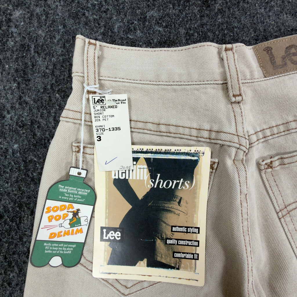 Lee 90s Soda Pop Denim Shorts Junior 3 Khaki Recycled Cotton NWT Vintage