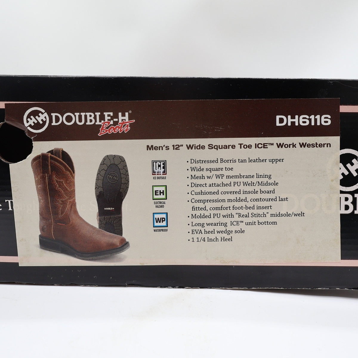Double-H Modern ICE Work Boots Mens 9 D Brown Leather Square Toe Waterproof NWT - take2supply