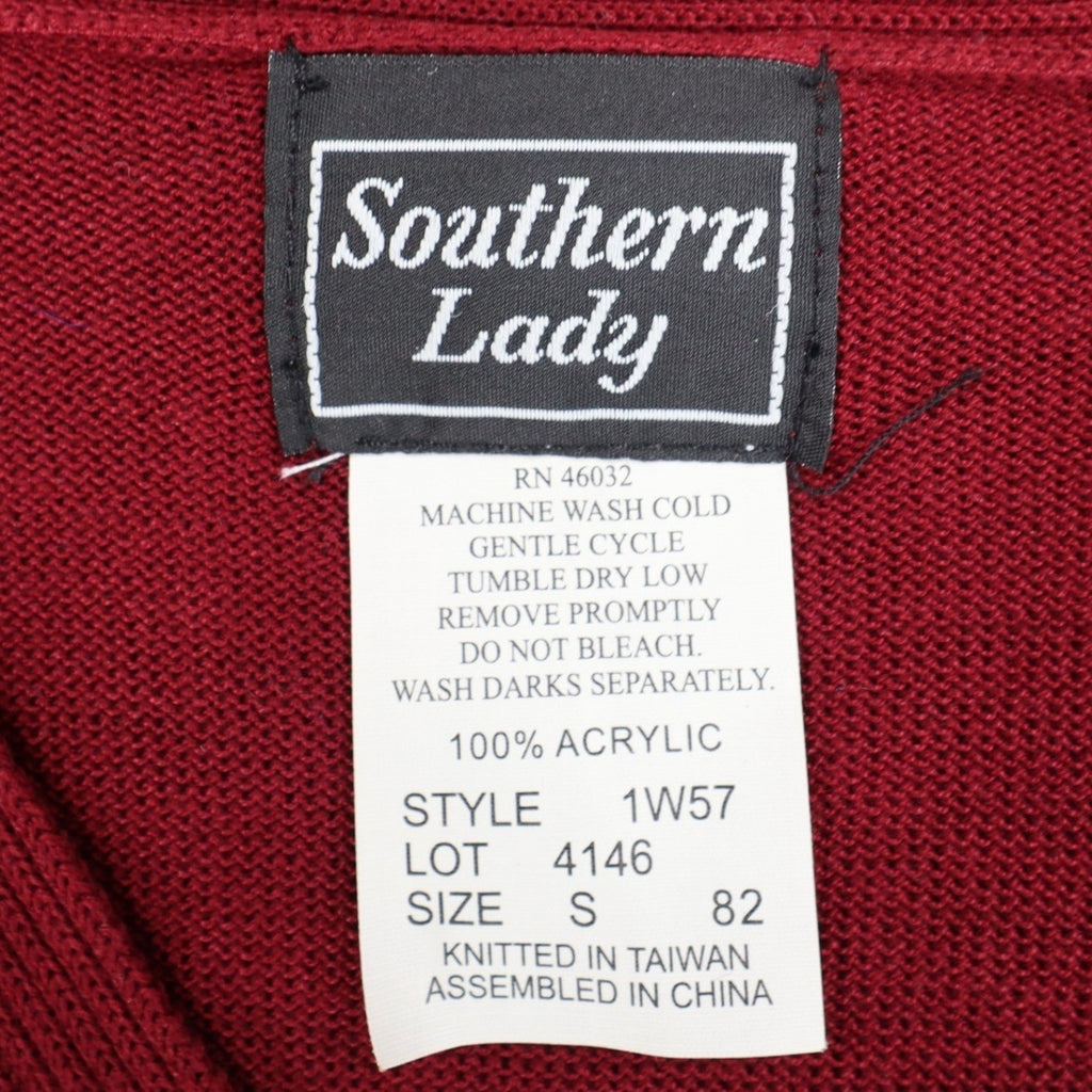 Southern Lady Cardigan Sweater Womens Small Vintage 90s Wine Red Acrylic 1W57