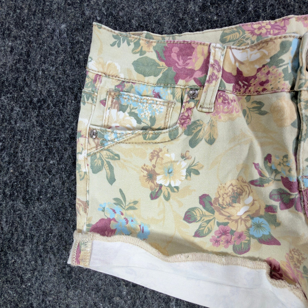 Grace in LA Modern Floral Denim Shorts Juniors 7/27 Yellow NWT