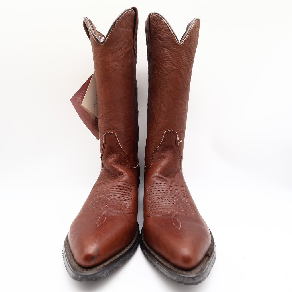 Double-H Vintage 80s Western Boots Mens 9 D Brown Leather Cowboy 5510 USA NIB