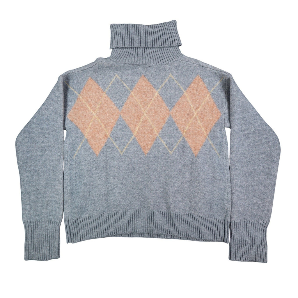 Hem & Thread Argyle Turtleneck Sweater Womens Medium Grey Peach Knit 30984 NEW
