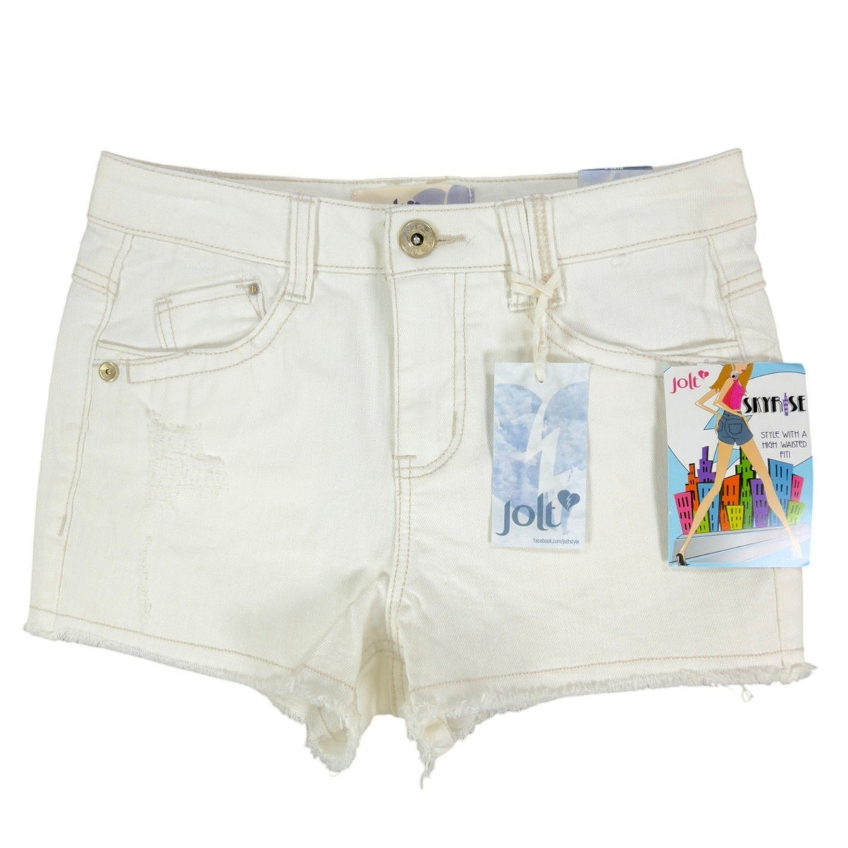 Jolt Y2K Skyrise High Waisted Denim Shorts Juniors 3 White Cotton NWT