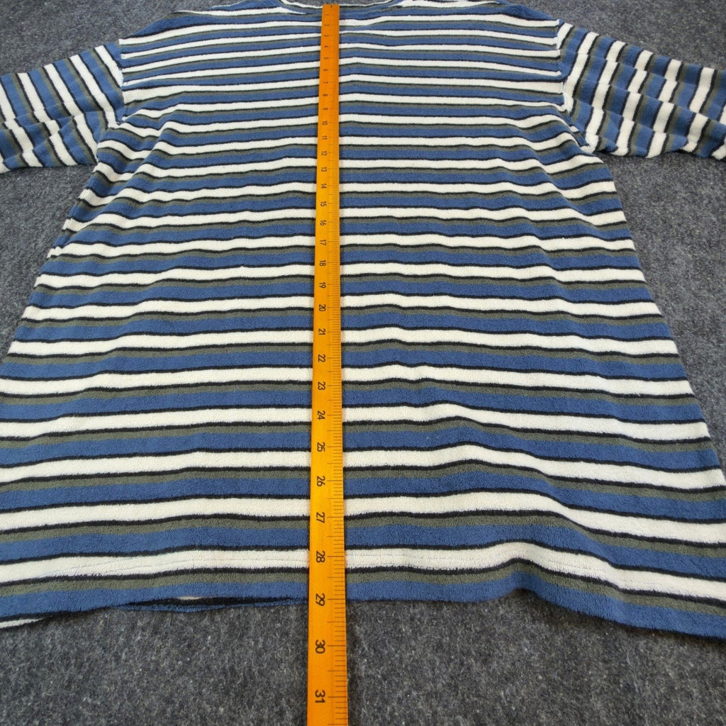 Ferruche Henley Shirt Mens Large Vintage 90s Indigo Blue Striped Cotton Terry