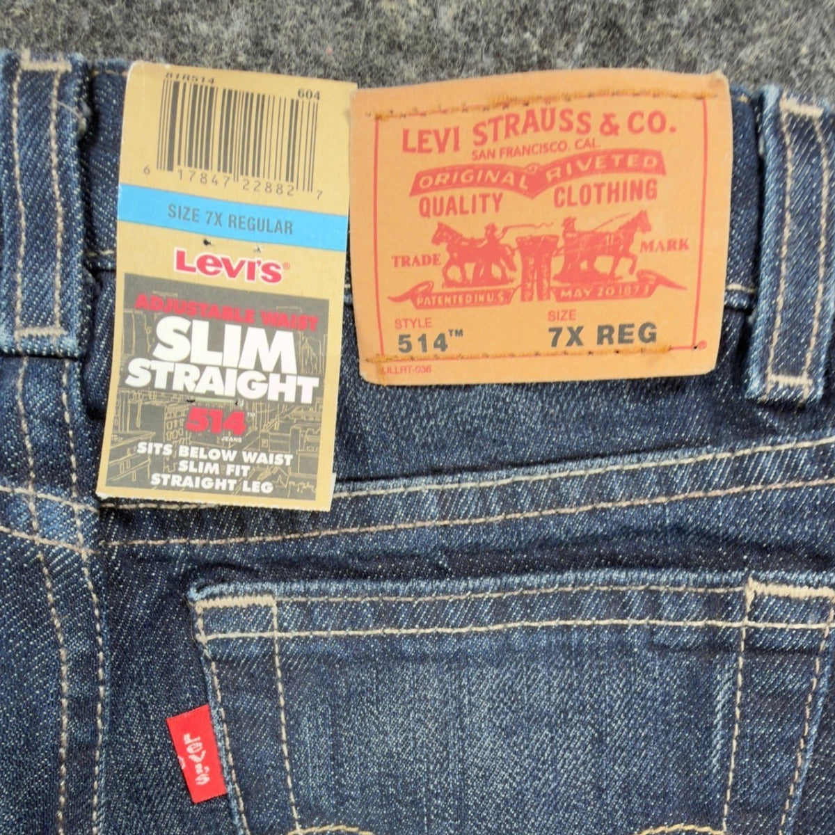 Levi's Modern 514 Slim Straight Jeans Boys 7X Regular Dark Sky Blue Denim NWT