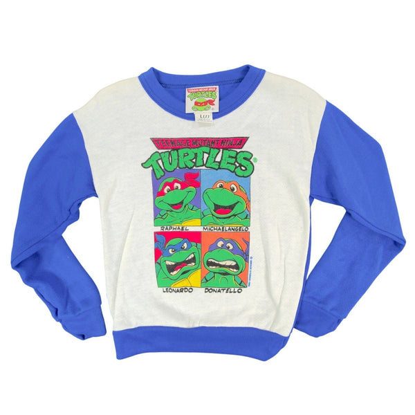 TMNT Vintage Sweatshirt Boys L 7 White Blue 80s 90s Made in USA Graphic