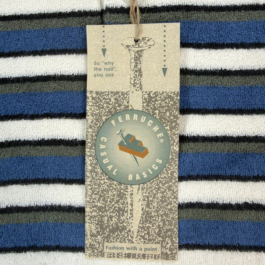 Vintage Ferruche Mens XL Henley Shirt Striped French Terry Blue White NWT 90s