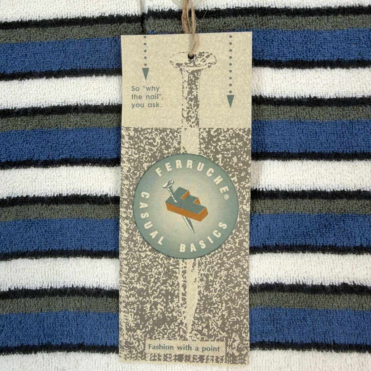 Vintage Ferruche Mens XL Henley Shirt Striped French Terry Blue White NWT 90s