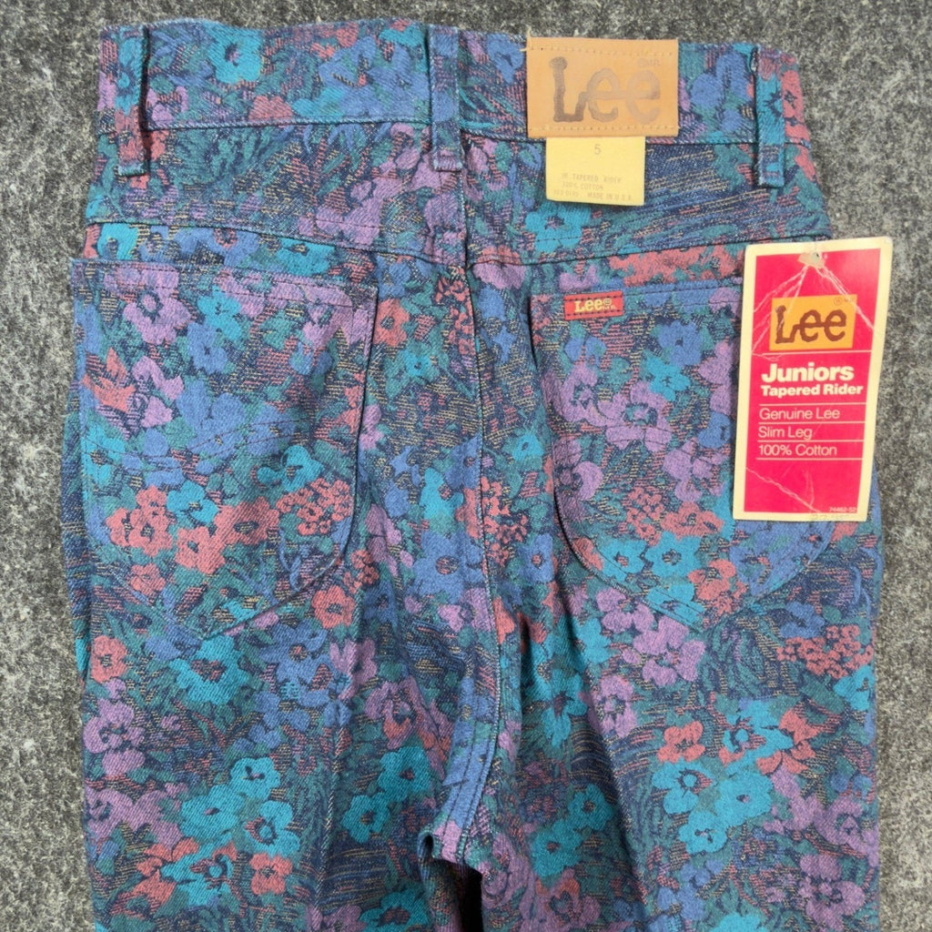 Lee Vintage 90s Tapered Rider Jeans Juniors 5 Blue Floral Cotton NWT Made in USA
