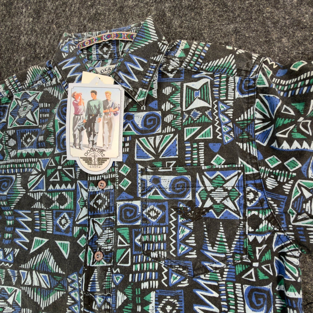 Dockers Vintage 90s Shirt Boys Small 8-10 Geometric Aztec NWT Deadstock
