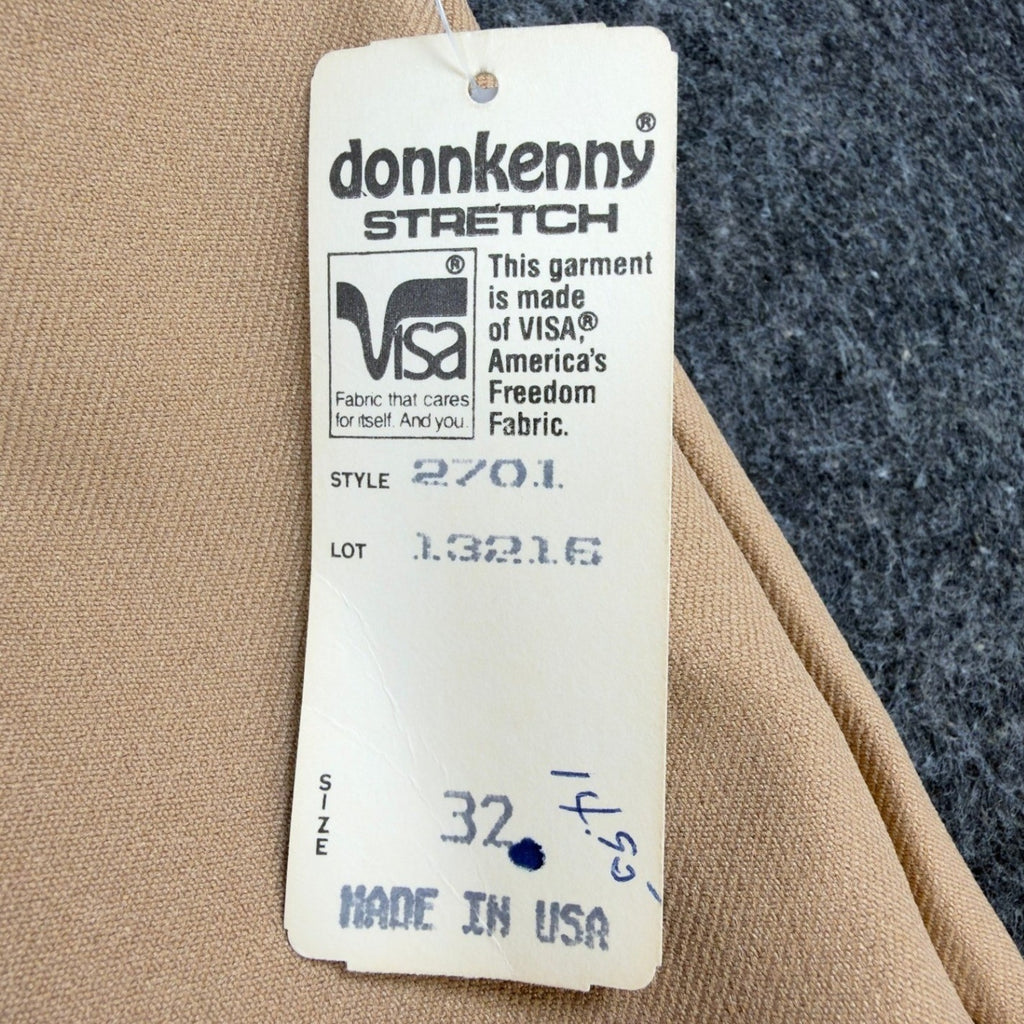 Donnkenny Pants Mens 32 Vintage 80s Tan Stretch Elastic Waist Made in USA 2701