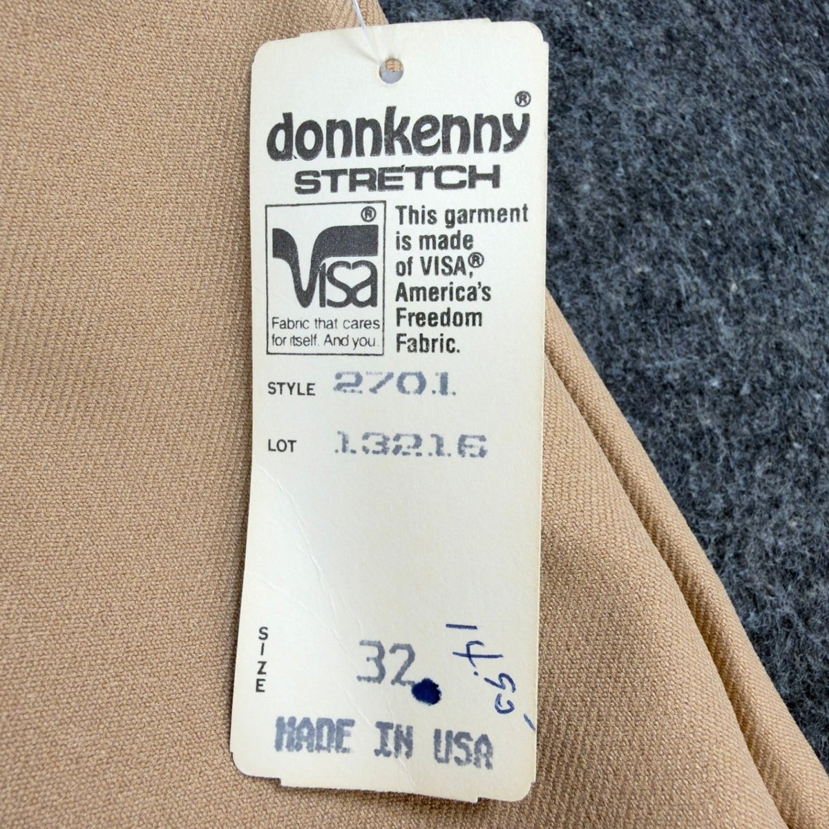 Donnkenny Pants Mens 32 Vintage 80s Tan Stretch Elastic Waist Made in USA 2701
