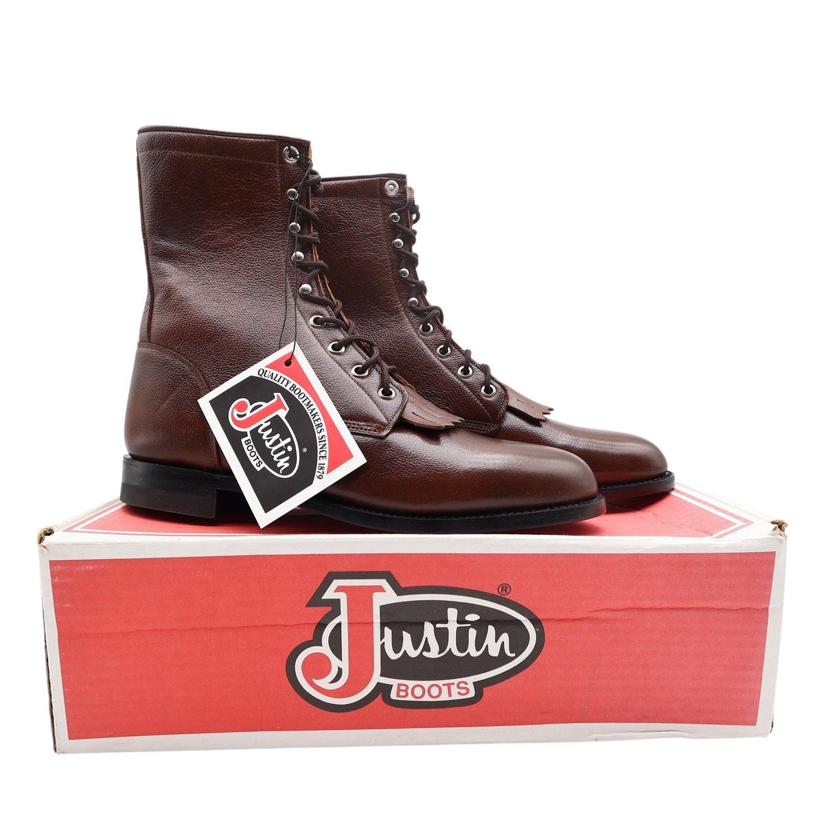 Justin Vintage Lace Up Boots Womens 9 B Tan Corona Leather Deadstock NWT L0508 - take2supply