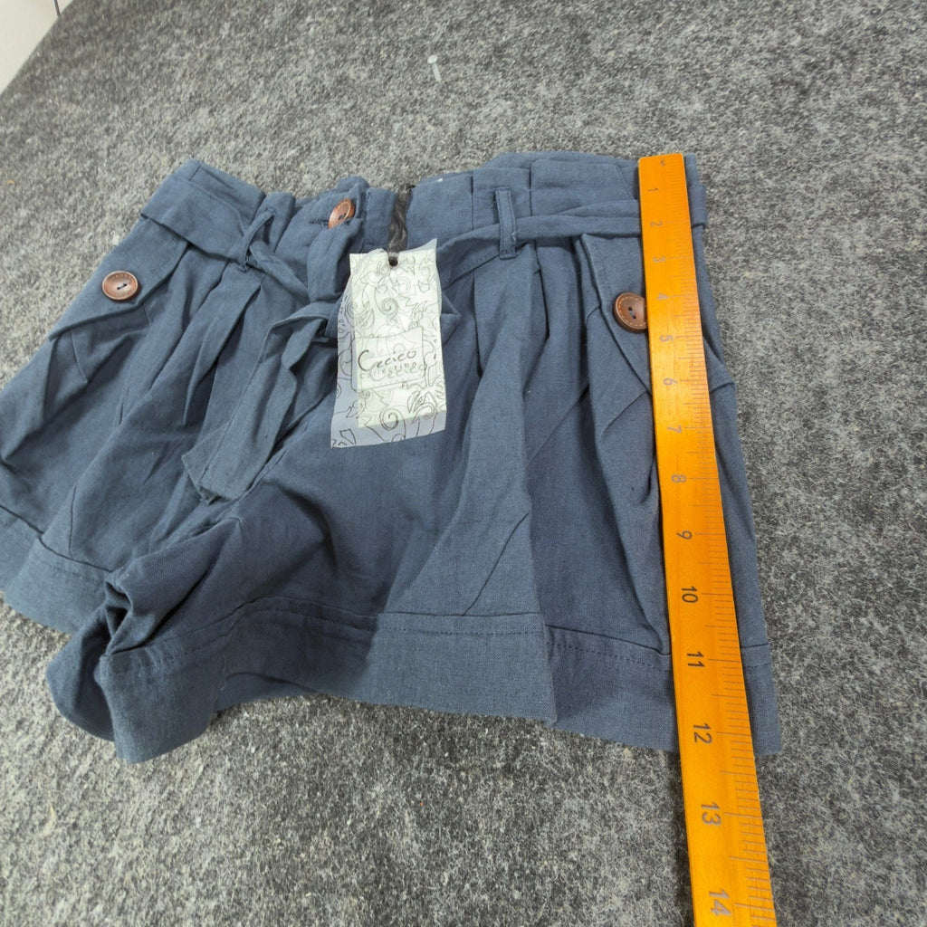 Cecico Modern Paperbag Shorts Womens M Blue Linen Cotton NWT