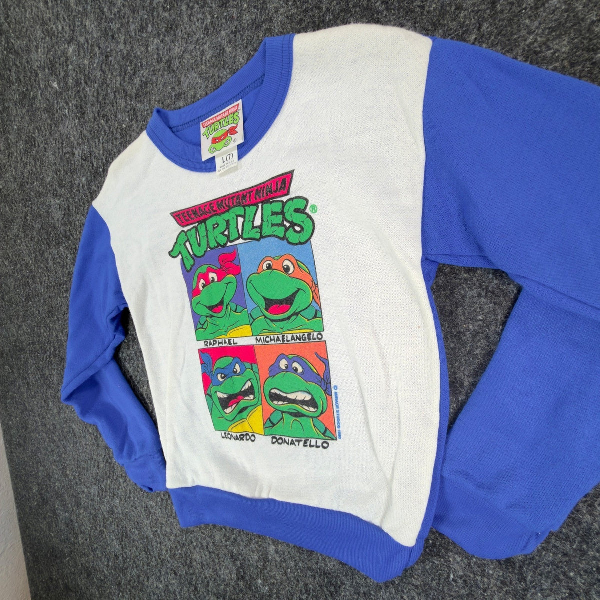 TMNT Vintage Sweatshirt Boys L 7 White Blue 80s 90s Made in USA Graphic