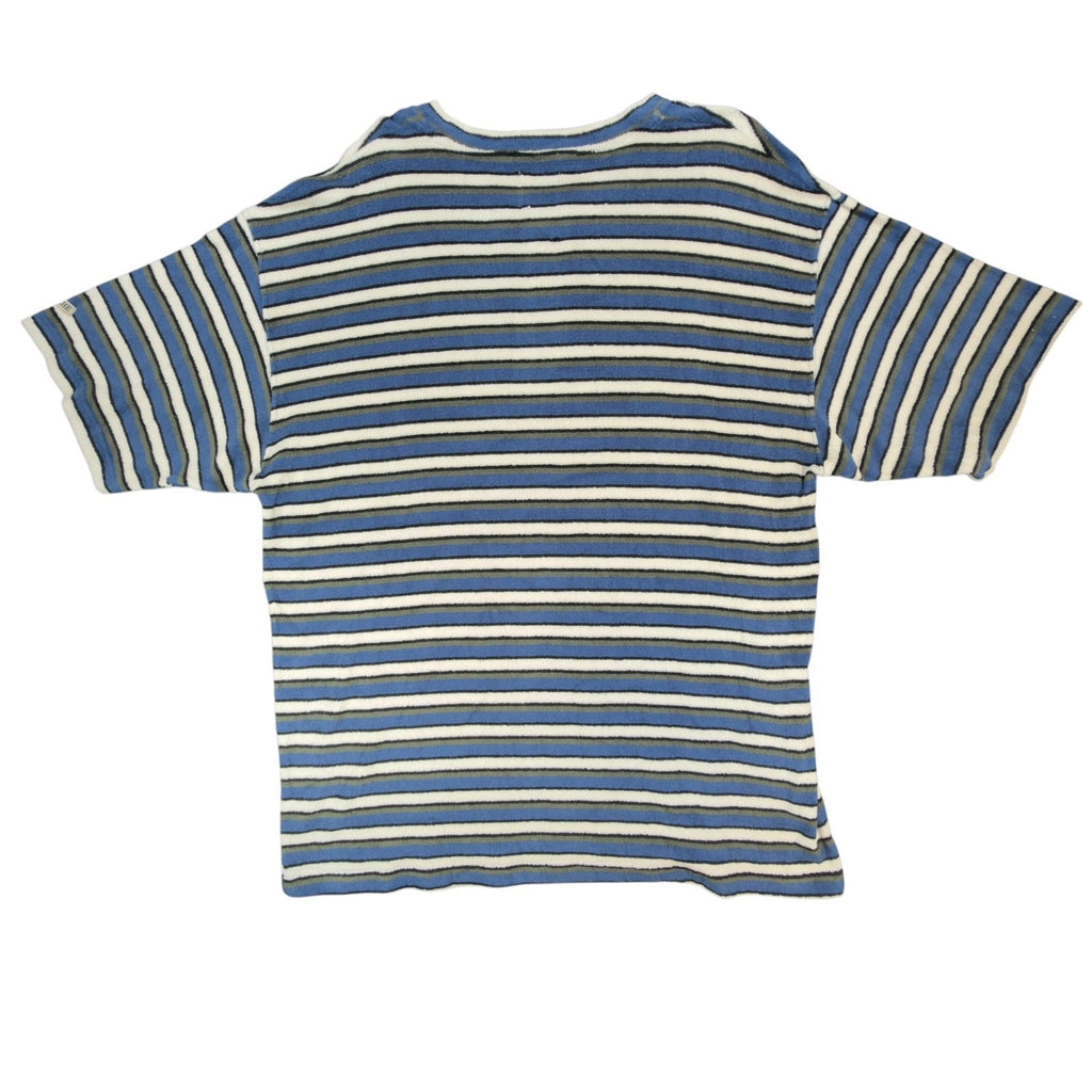 Vintage Ferruche Mens XL Henley Shirt Striped French Terry Blue White NWT 90s