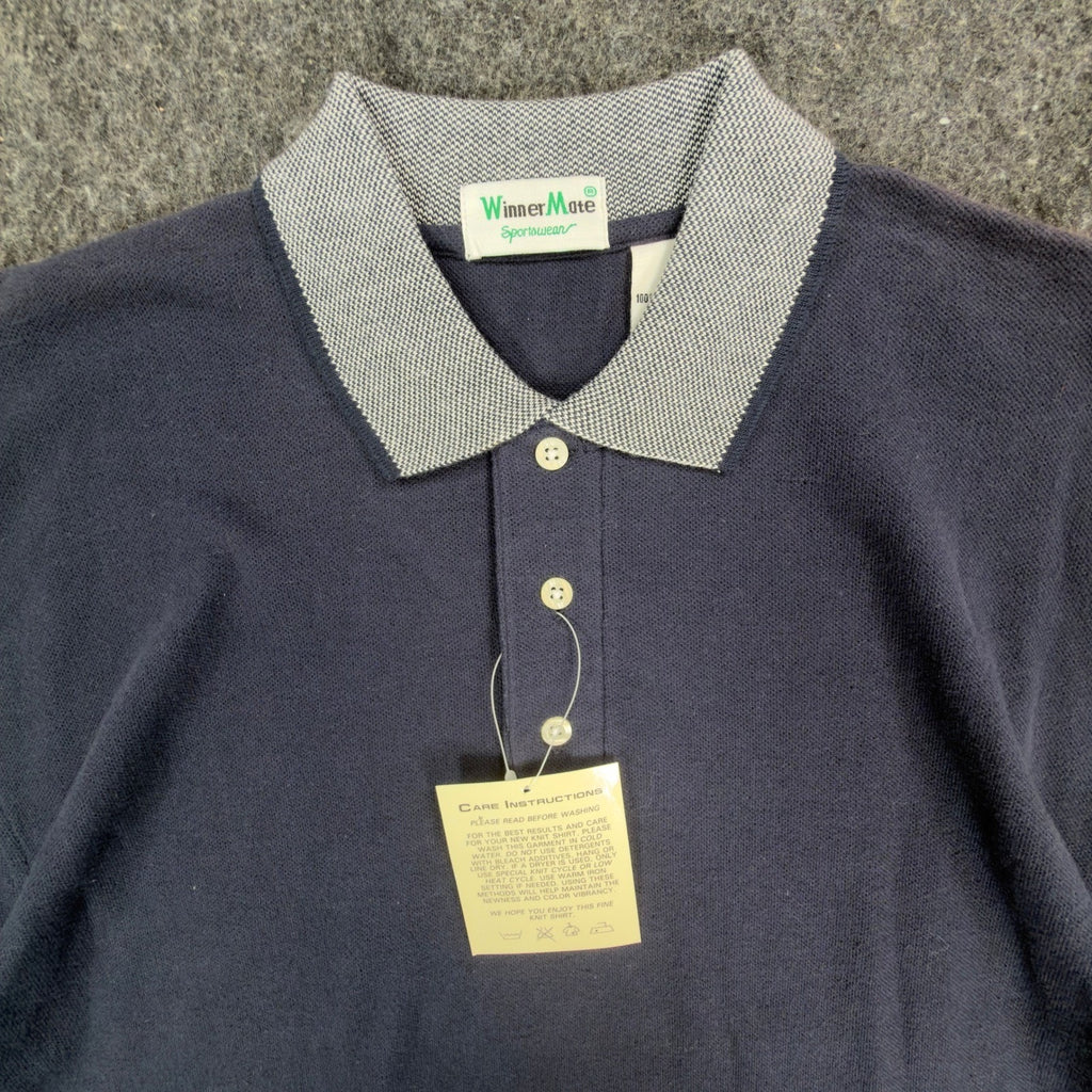 Vintage 90s WinnerMate Navy Cotton Pique Polo Shirt Men's Medium Deadstock