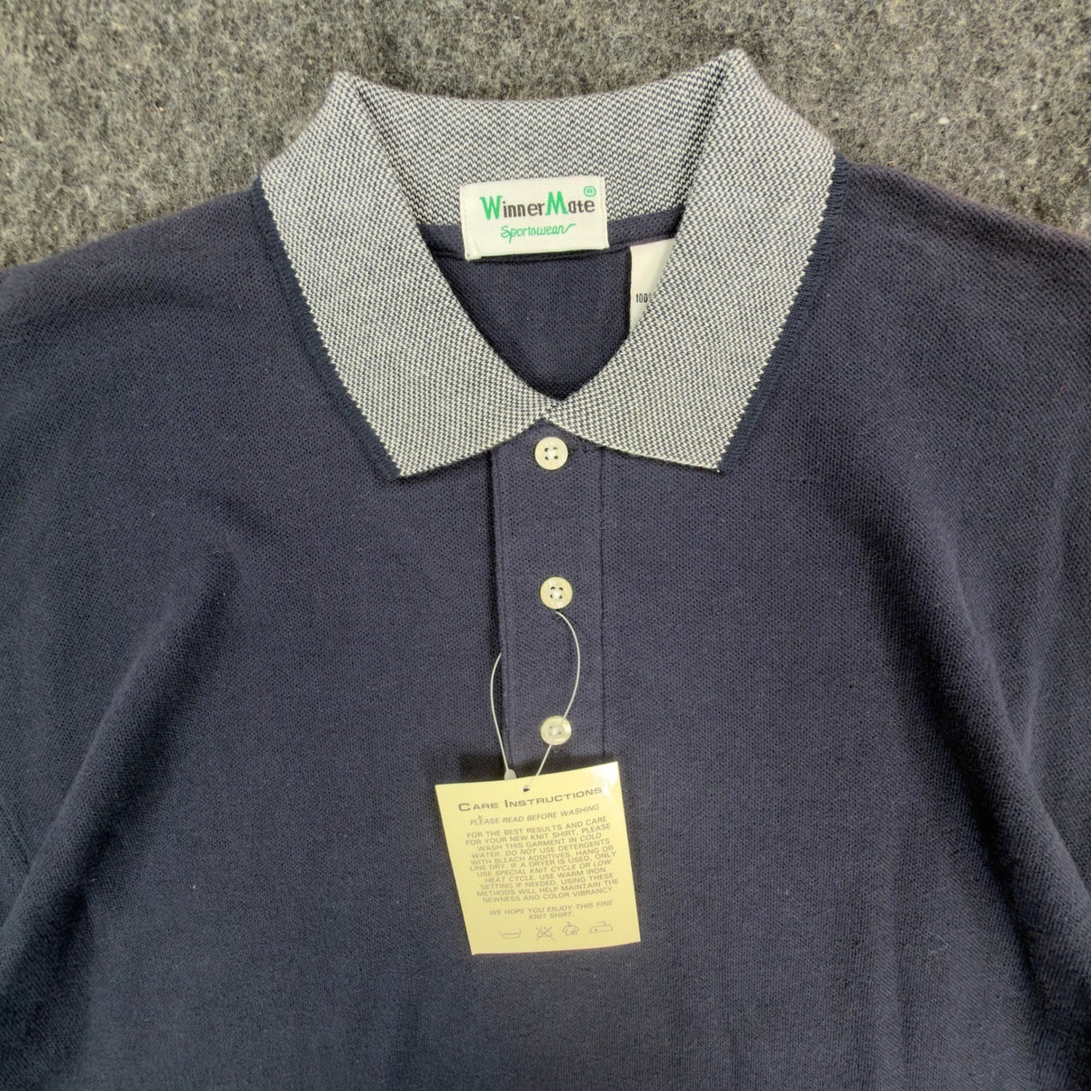 Vintage 90s WinnerMate Navy Cotton Pique Polo Shirt Men's Medium Deadstock
