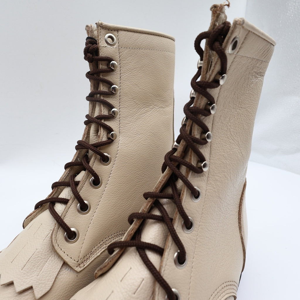 Justin Vintage Kiltie Lace Up Boots Womens 7 B Bone Leather Deadstock NWT
