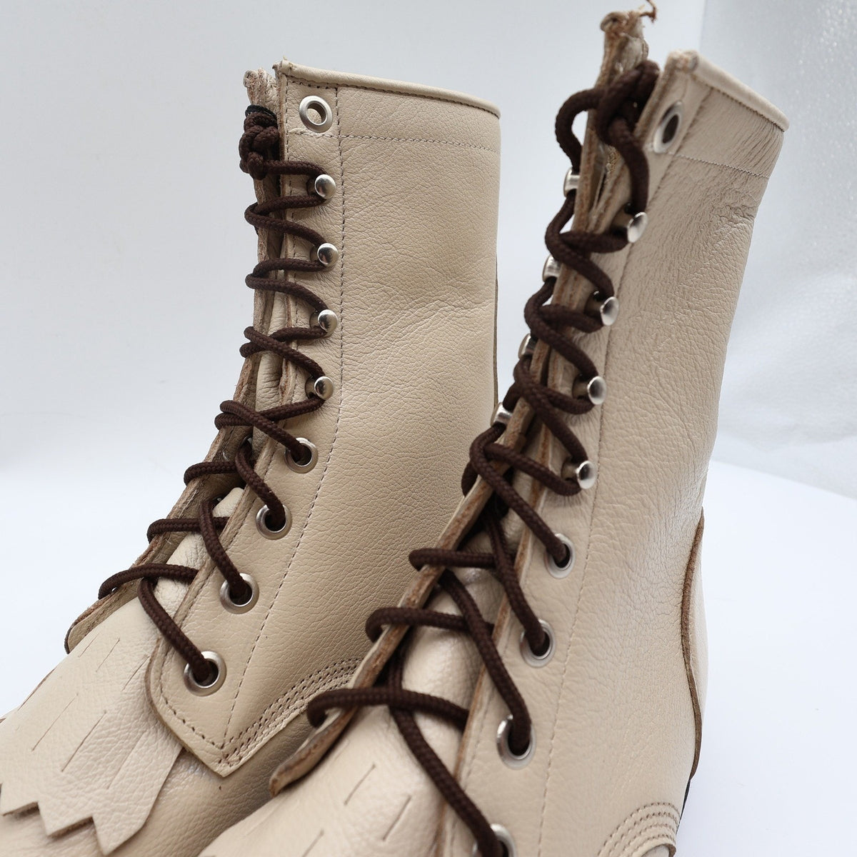 Justin Vintage Kiltie Lace Up Boots Womens 7 B Bone Leather Deadstock NWT