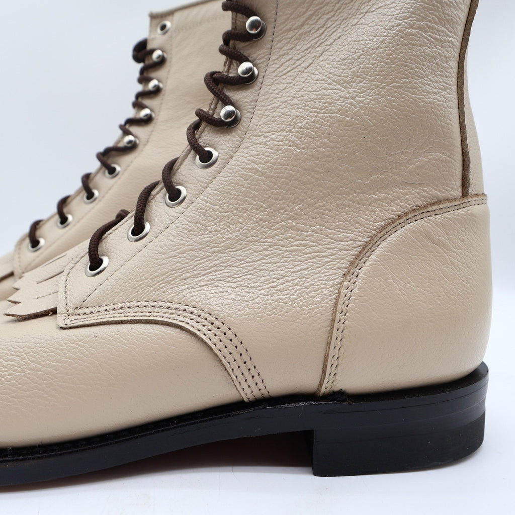 Justin Vintage Kiltie Lace Up Boots Womens 7 B Bone Leather Deadstock NWT