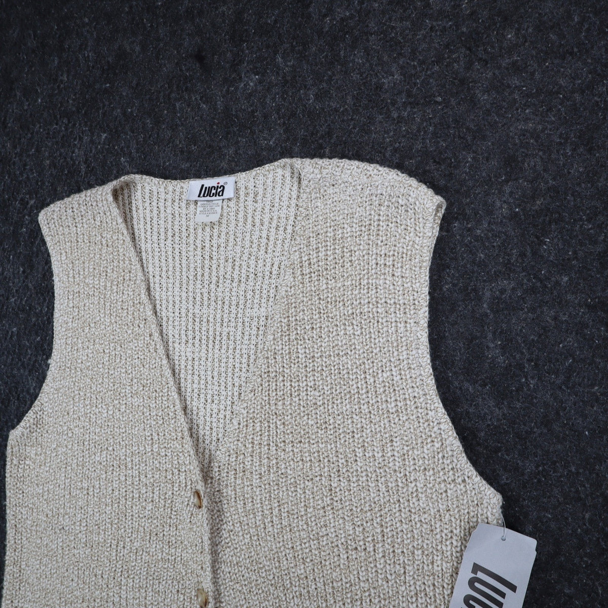 Lucia Sweater Vest Womens Medium Vintage 90s Beige Cotton Knit Button Front USA