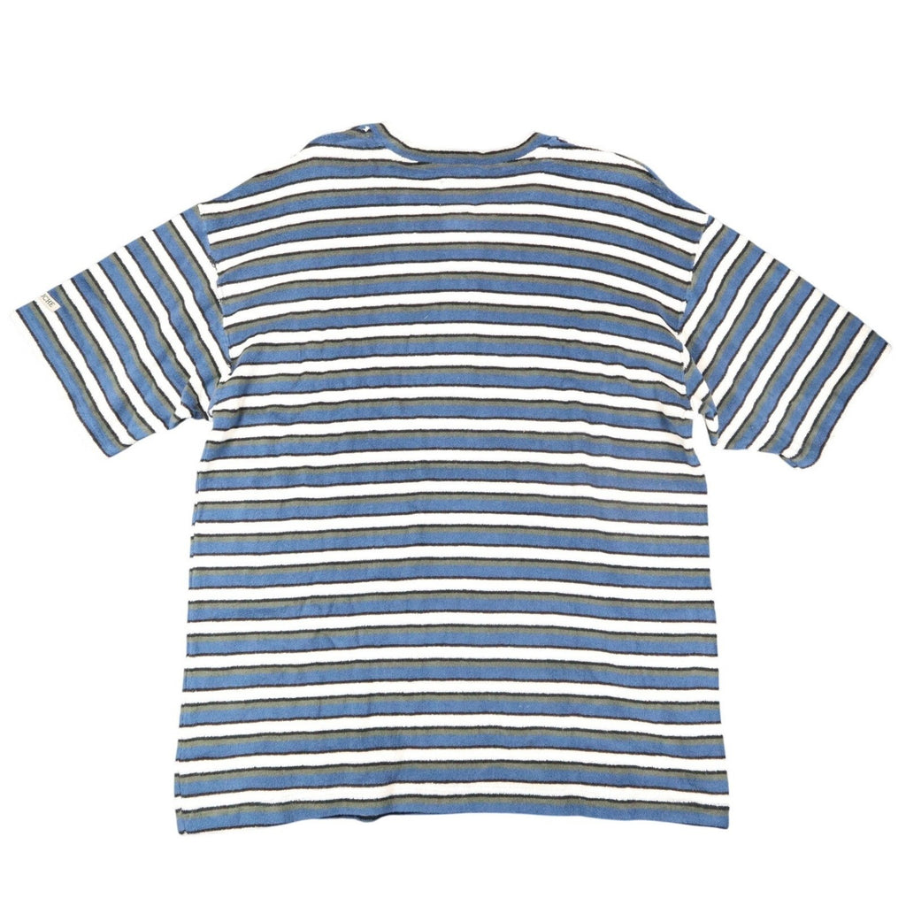 Ferruche Henley Shirt Mens Large Vintage 90s Indigo Blue Striped Cotton Terry